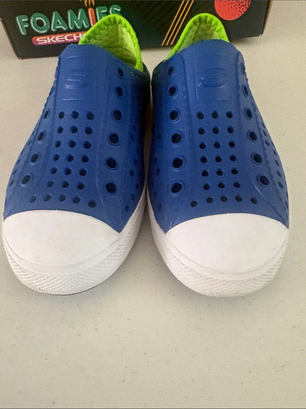 Skechers Kids Perforated Slip-On Water Shoes in Blue & Neon Green